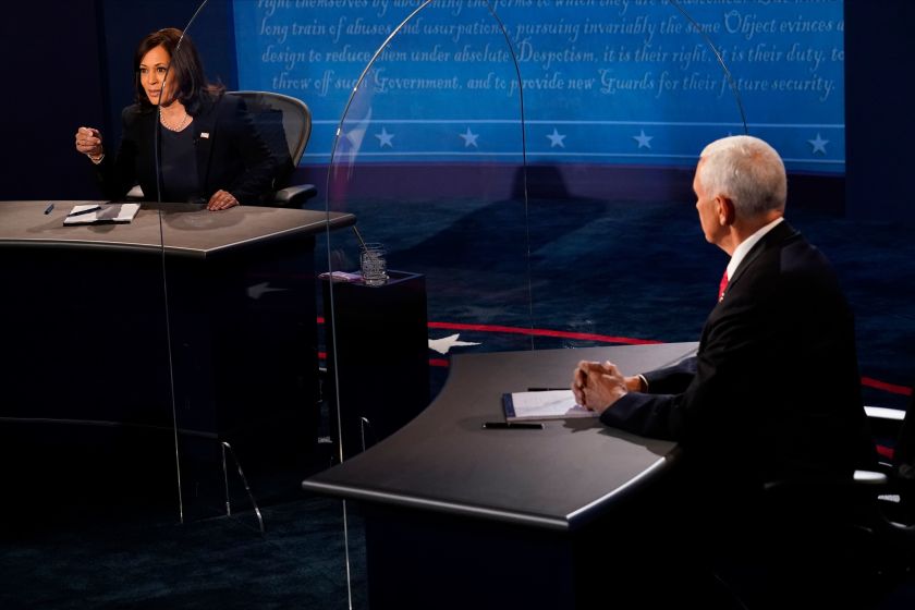 Vice-presidential nominees Senator Kamala Harris (left, D-CA) and incumbent Vice President Mike Pence (right, R-IN) square off at the first and only vice-presidential debate. In many ways, the debate reflected a throwback to the past, featuring a veneer of civility that is distinctly unfamiliar in the Trump era. Yet the two candidates, in many ways both better representatives of their parties’ bases than their respective running mates, are also clearly padding their resumes for their own future presidential ambitions; they could very well be facing a rematch four years later. Photo credits: Morry Gash / Pool Photo.