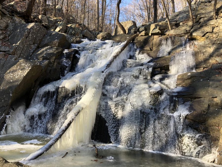 Waterfall at Schooleys Mountain Park, frozen over.