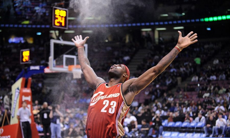 LeBron James patented chalk toss before a game. 