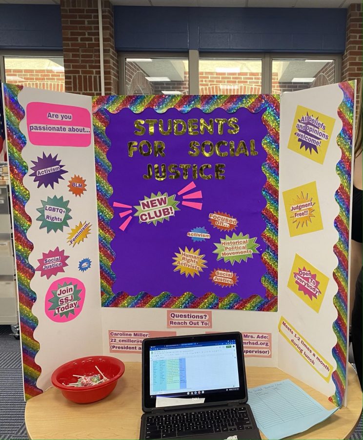 The Students for Social Justice trifold, set up at the 2021 WMC Club Fair.