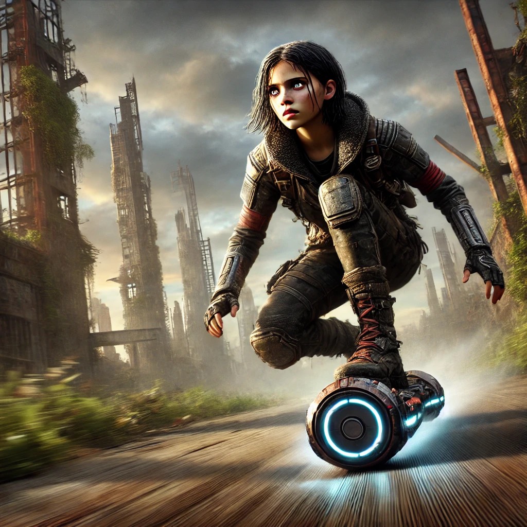 Tally Youngblood riding on her hoverboard.