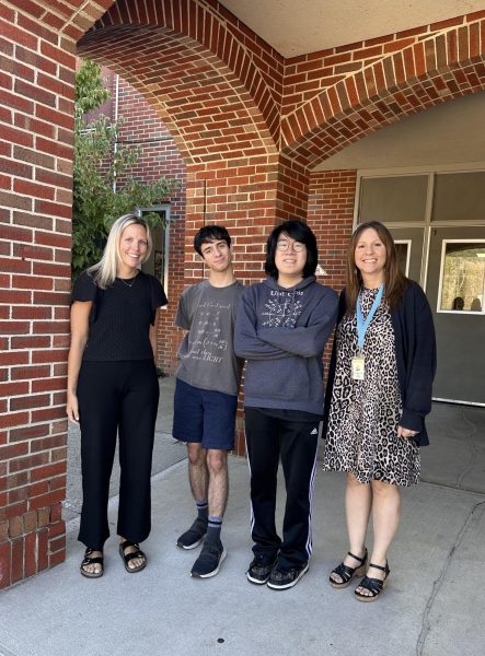 Mrs. Shaffer, Damian Gizas, Jeffrey Jiang, and Mrs. Losik (left to right)