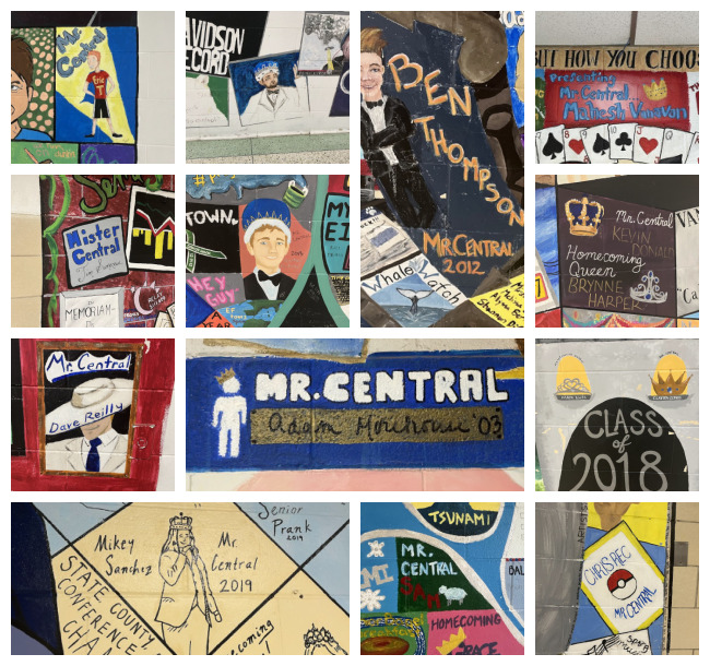 In the past WMC's murals had featured the winners of Mr. Central. This collage features each of the winners that were memorialized on Central's walls.