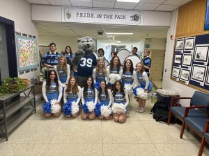 West Morris Central Drumline and Cheerleaders show their spirit alongside the Wolf! 