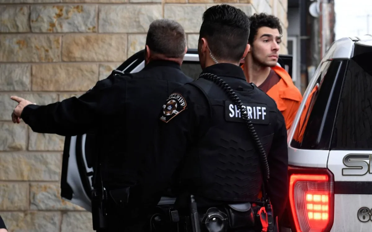 Mangione minutes before having an outburst as he was led into court for a hearing in Pennsylvania.  