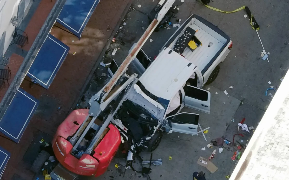 An aerial view of the aftermath of the New Orleans Attack. 